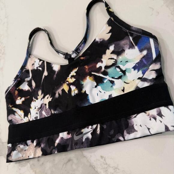 Nike Indy Floral Print DriFit Racerback Low Impact Sports Bra Womens Small Black - Picture 2 of 7